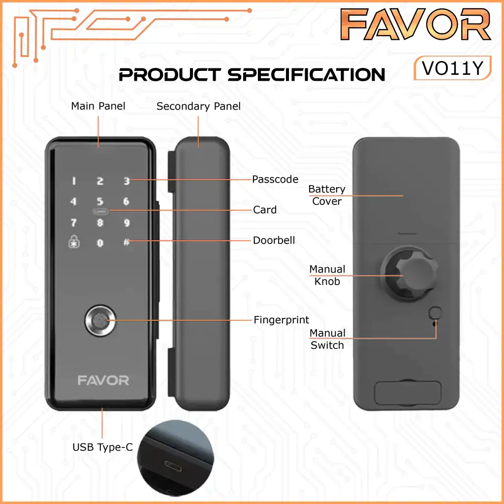 Smart Door Lock Favor VO11Y Pintu Kaca 04