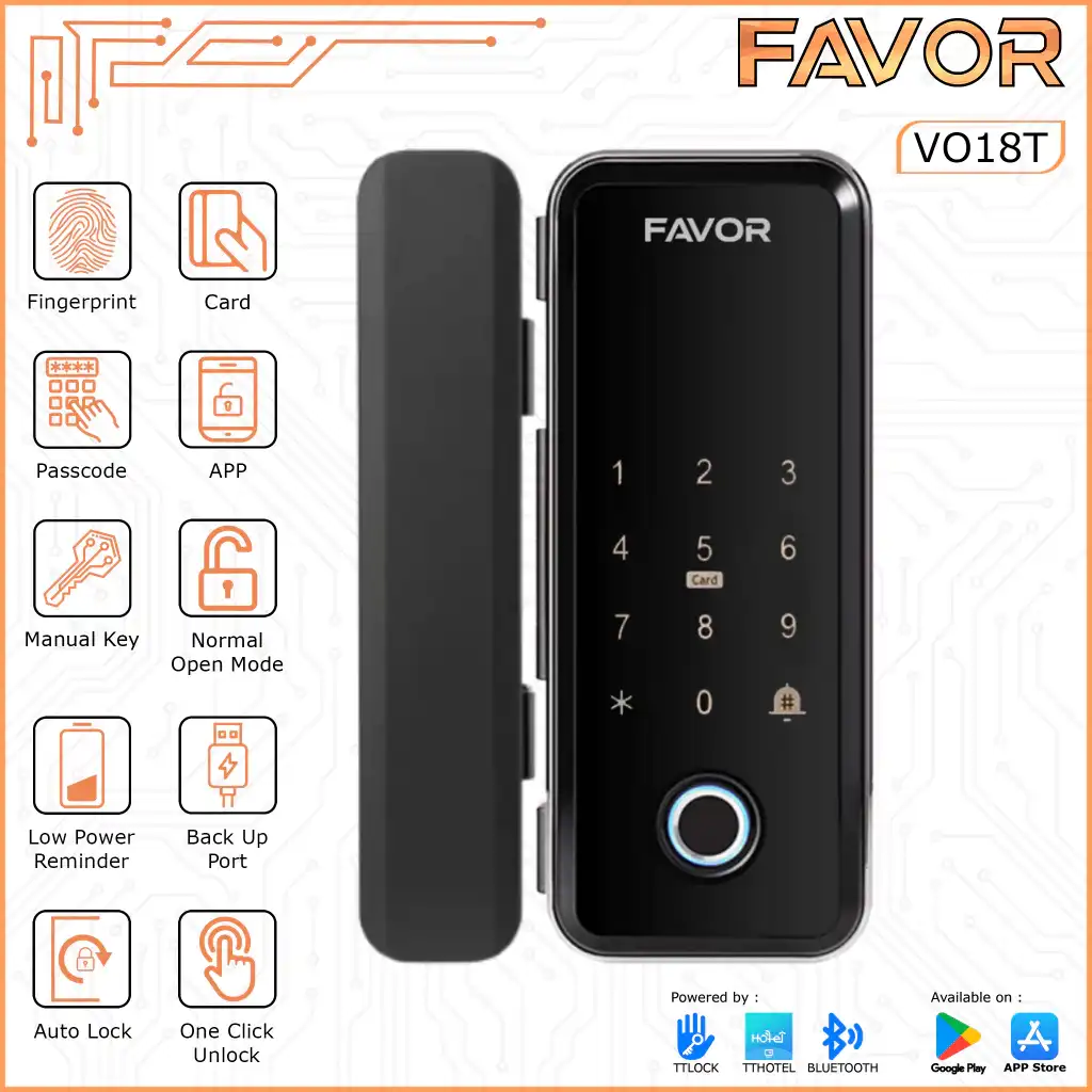 Smart Door Lock Pintu Kaca - Favor VO18T - 01