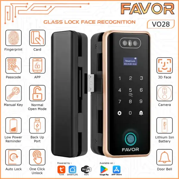 Smart Door Lock Pintu Kaca - Favor VO28 - 01