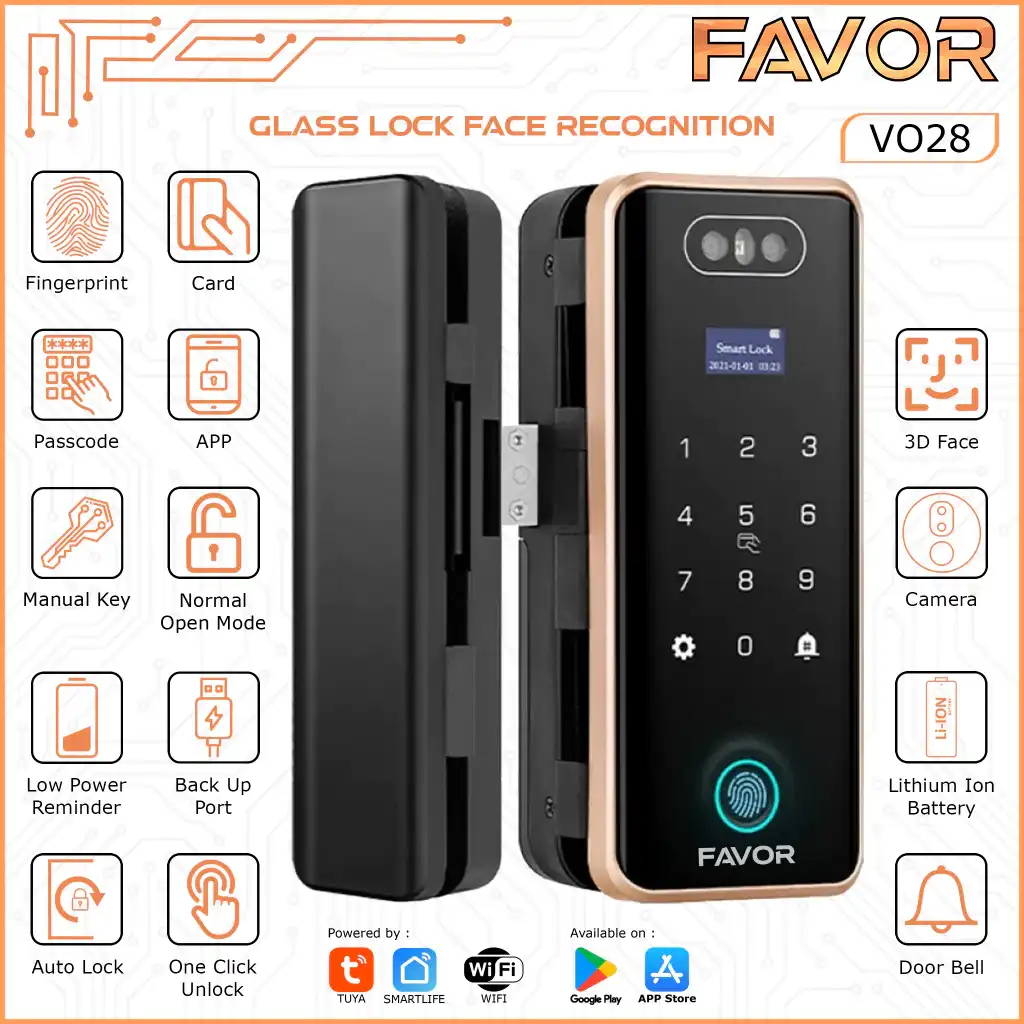 Smart Door Lock Pintu Kaca - Favor VO28 - 01
