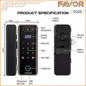 Smart Door Lock Pintu Kaca - Favor VO28 - 03