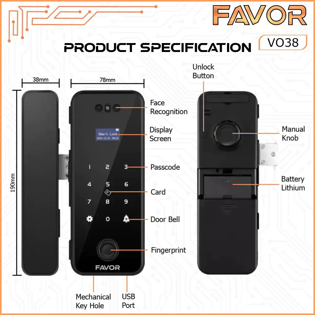 Smart Lock Pintu Kaca - Favor VO38 - 04