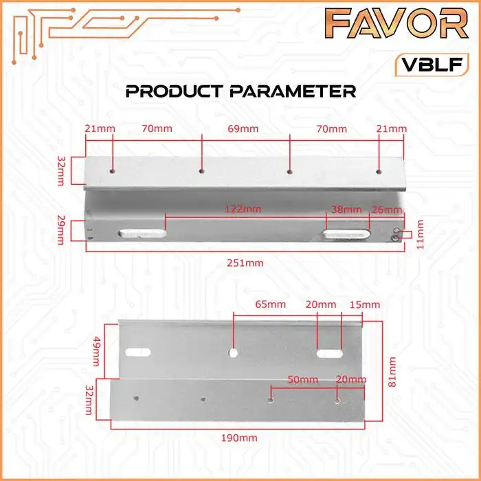 Bracket ZU Frameless Magnetic Lock 280 kg - Favor VBLF 02