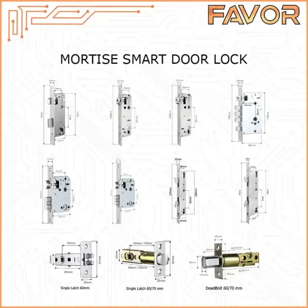 FAVOR Mortise Smart Door Lock Swing - Sliding - Deadbolt - SingleLatch 01