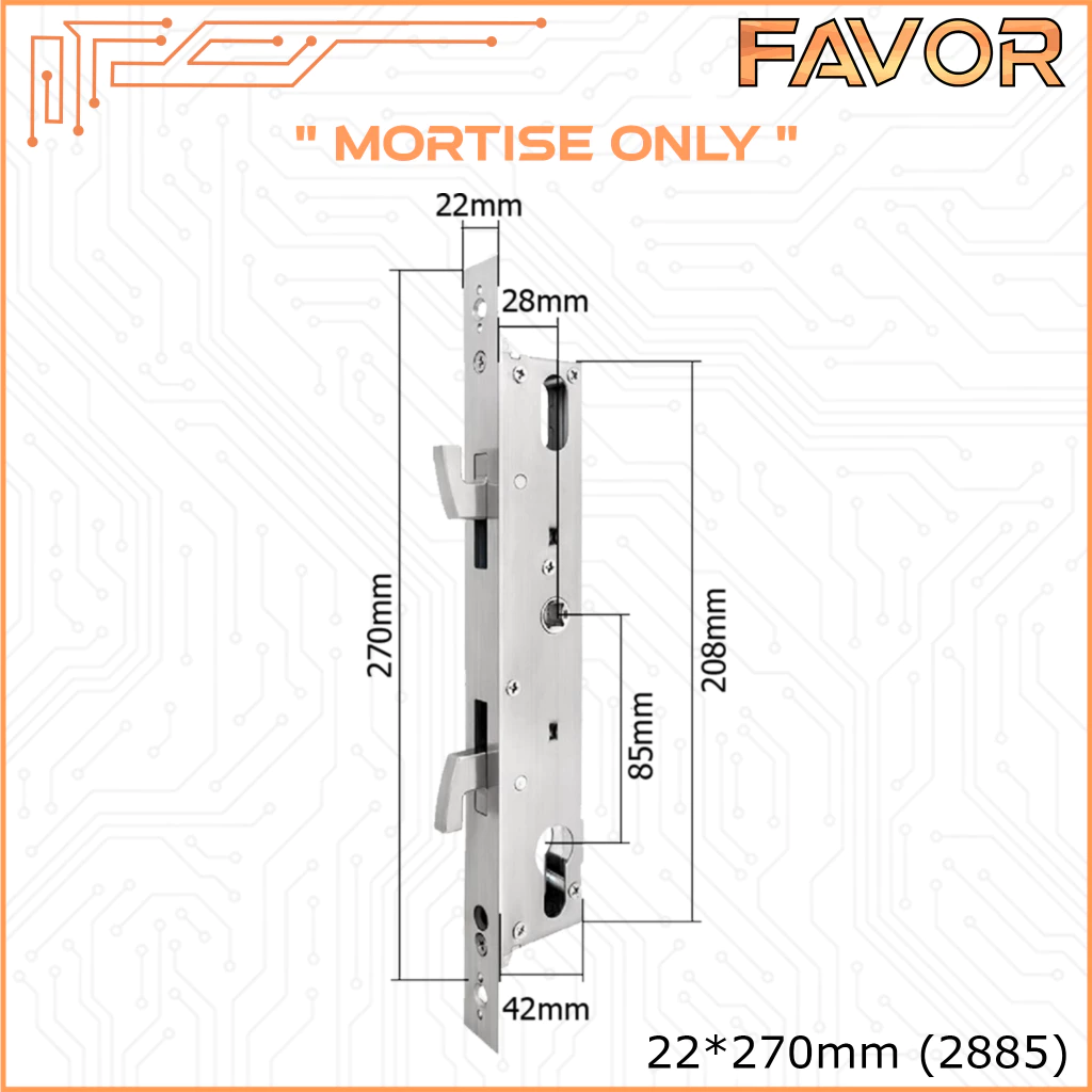 Mortise Smart Door Lock Favor - Sliding 22x270mm 2885