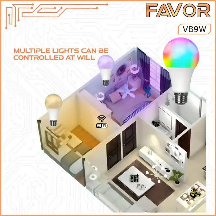 Smart Bulb Lamp 10 Watt RGB + WW - WiFi - Favor 02