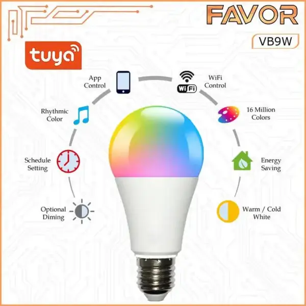 Smart Bulb Lamp 10 Watt RGB + WW - WiFi - Favor 03
