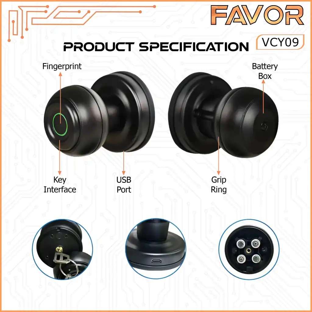 Smart Door Lock Favor VCY09 - Handle Knob 04