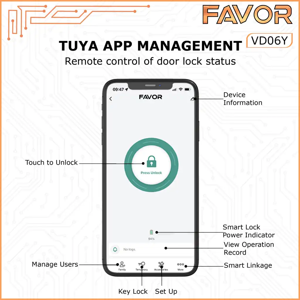Smart Door Lock Favor VD06Y - Gagang Pintu Elektronik 06