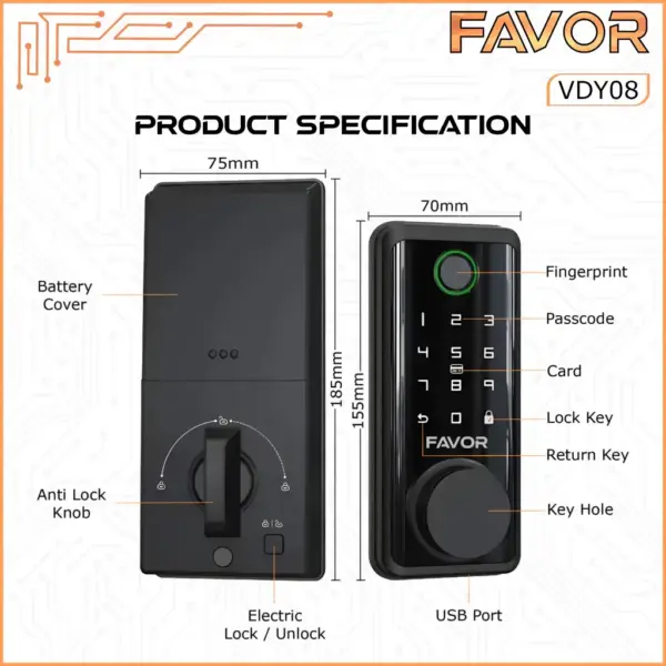 Smart Door Lock - Favor VDY08 - Deadbolt 03