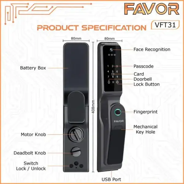 Smart Door Lock Favor VFT31 - 3D Face Recognition 03