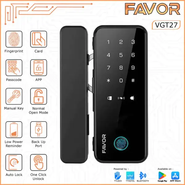 Smart Door Lock Favor VGT27 - Pintu Kaca 01
