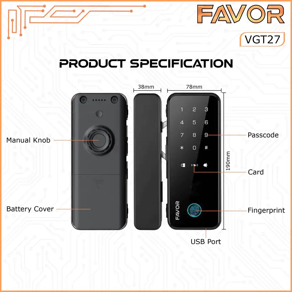 Smart Door Lock Favor VGT27 - Pintu Kaca 03