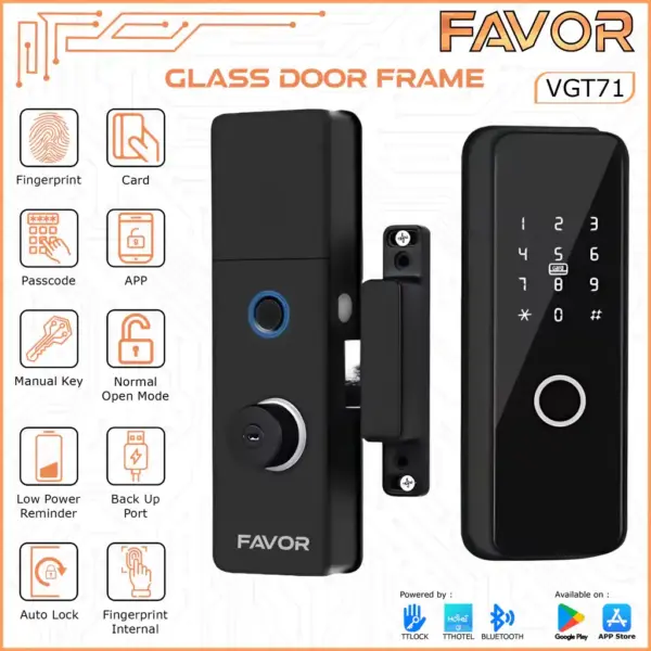 Smart Door Lock Favor VGT71 - Pintu Kaca 01