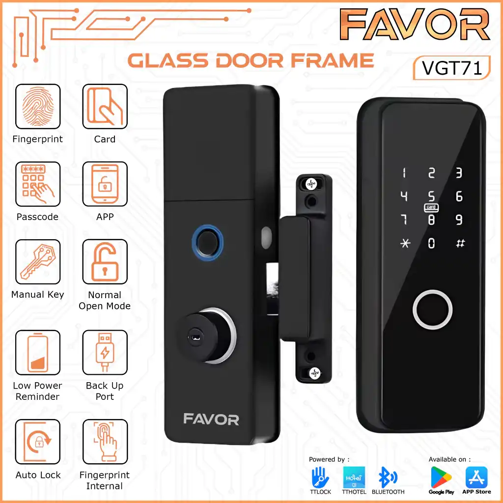 Smart Door Lock Favor VGT71 - Pintu Kaca 01