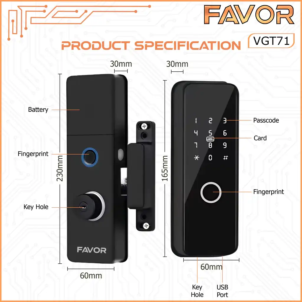 Smart Door Lock Favor VGT71 - Pintu Kaca 03
