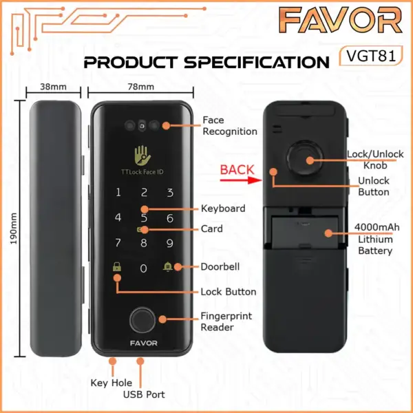 Smart Door Lock Favor VGT81 - Pintu Kaca 04