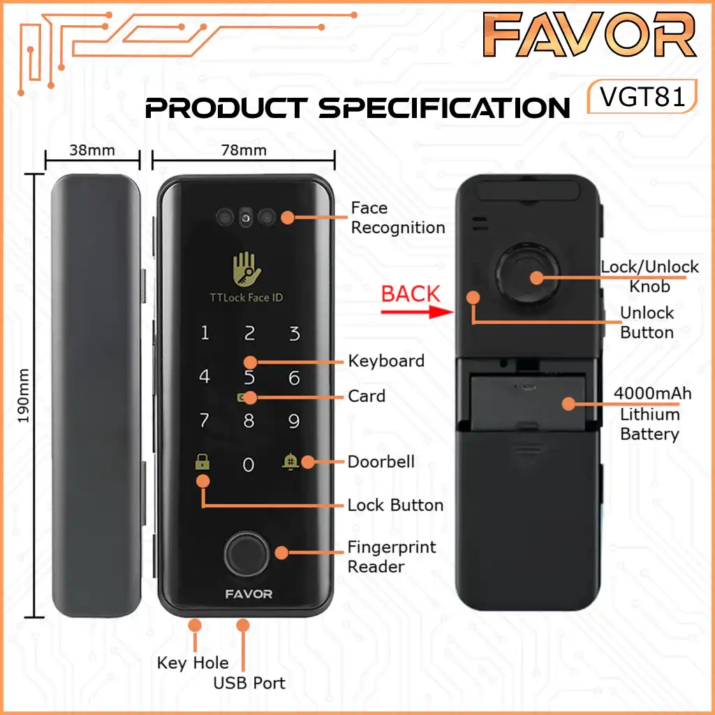 Smart Door Lock Favor VGT81 - Pintu Kaca 04