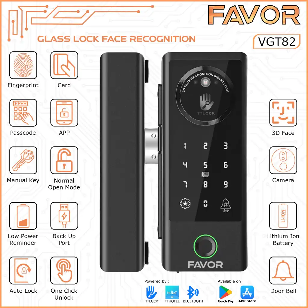 Smart Door Lock Favor VGT82 - Pintu Kaca 01