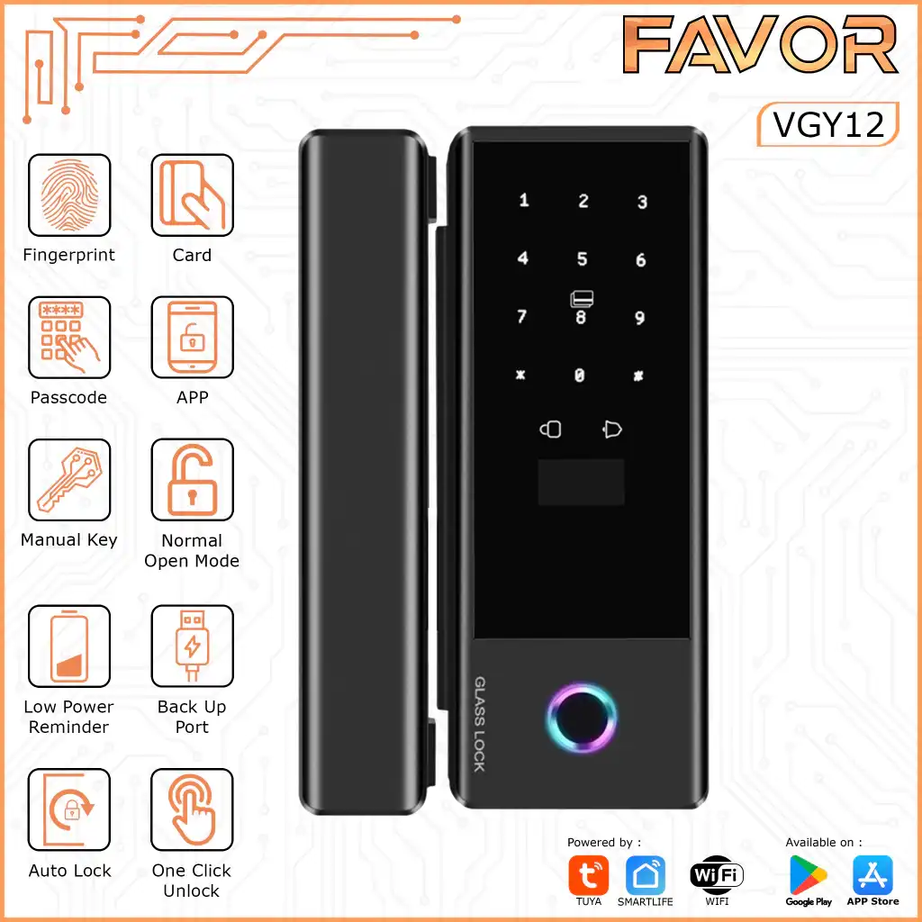 Smart Door Lock Favor VGY12 - Pintu Kaca 01