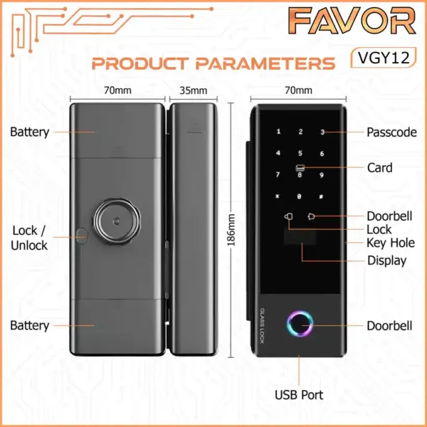 Smart Door Lock Favor VGY12 - Pintu Kaca 03