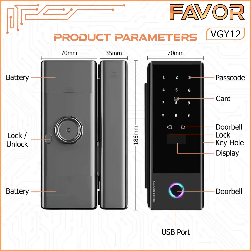 Smart Door Lock Favor VGY12 - Pintu Kaca 03