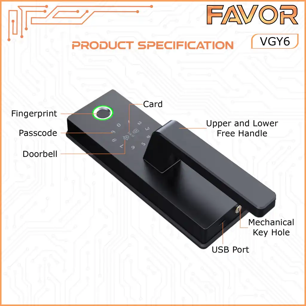 Smart Door Lock Favor VGY6 - Pintu Kaca Partisi 06