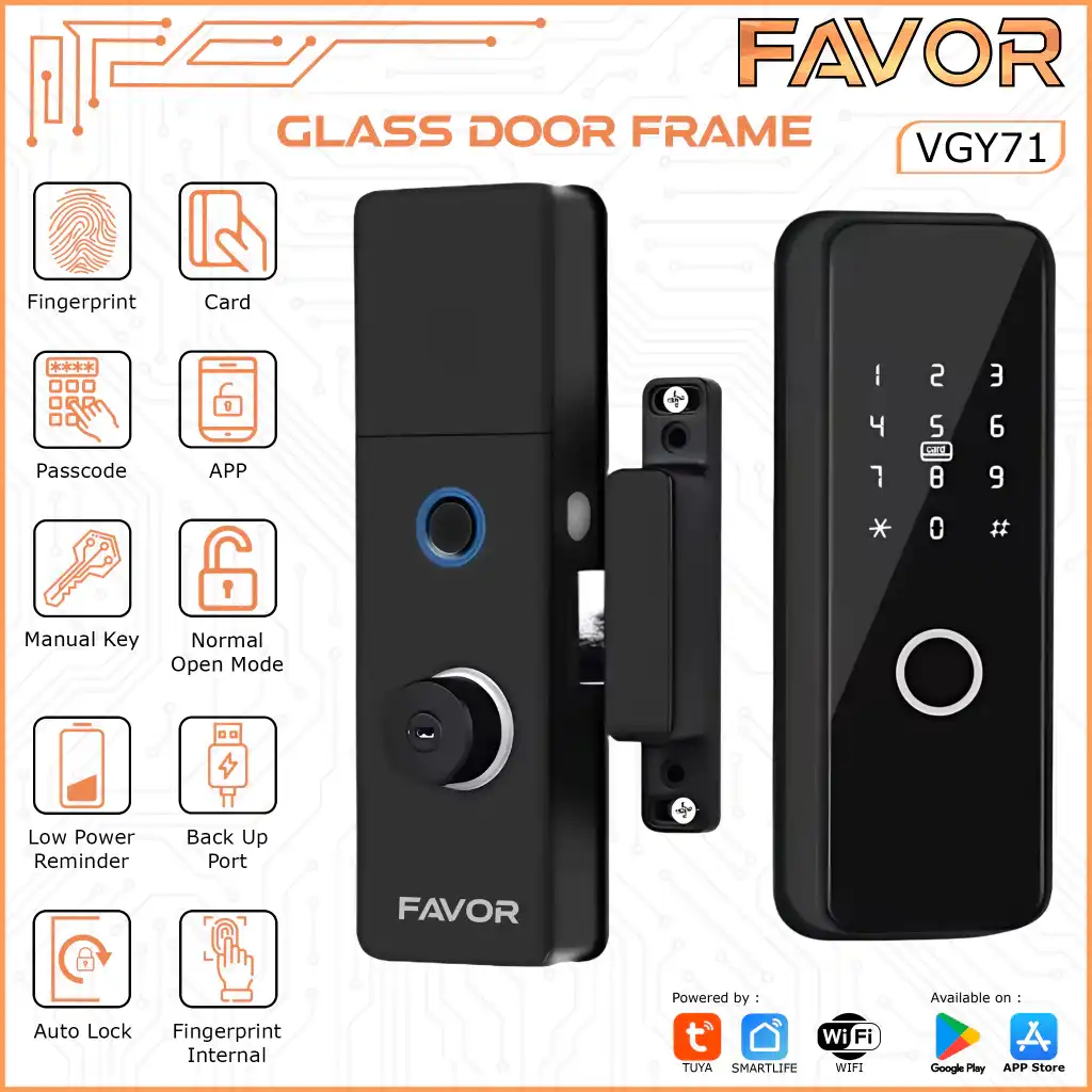Smart Door Lock Favor VGY71 - Pintu Kaca 01