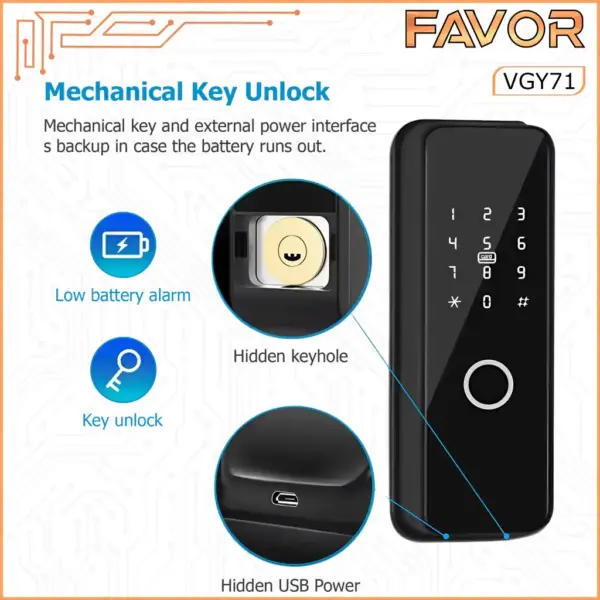 Smart Door Lock Favor VGY71 - Pintu Kaca 05