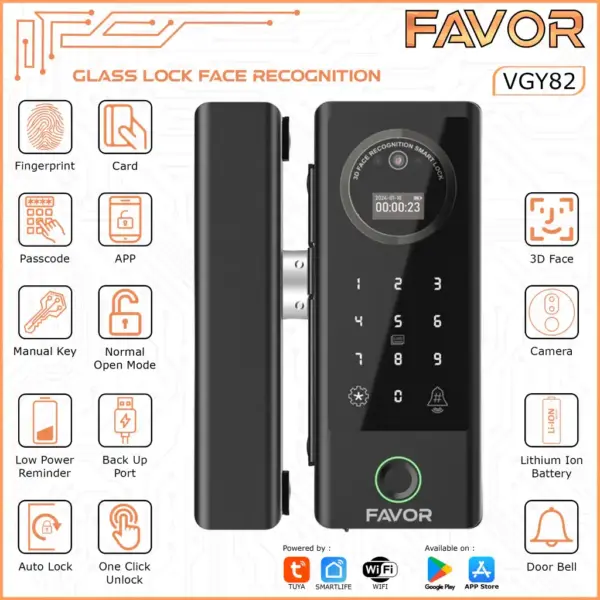 Smart Door Lock Favor VGY82 - Pintu Kaca 01