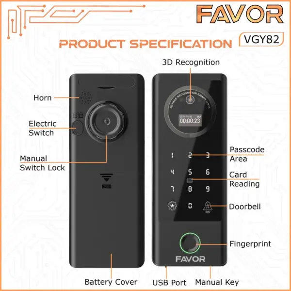 Smart Door Lock Favor VGY82 - Pintu Kaca 04