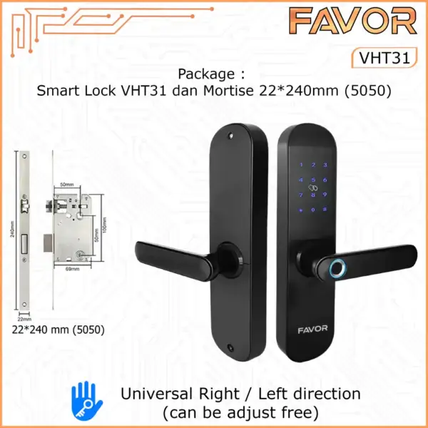Smart Door Lock Favor VHT31 - Kunci Pintu Anti Maling - 240mm 5050