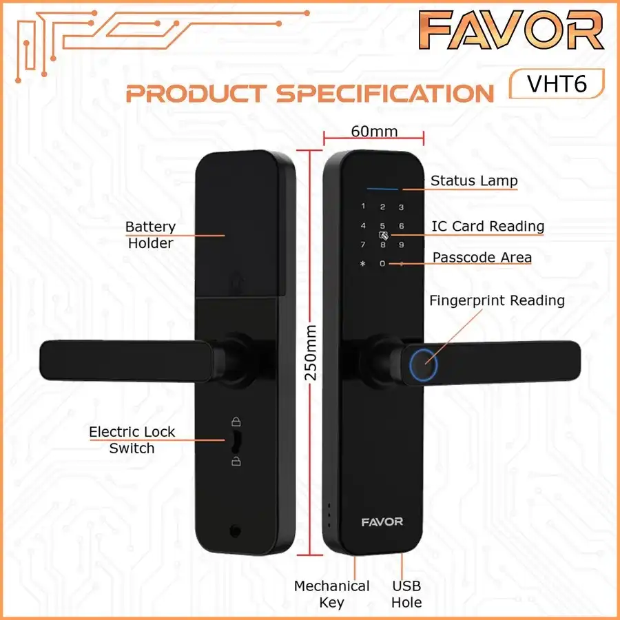 Smart Door Lock - Favor VHT6 - Gagang Pintu Elektrik - Image 3