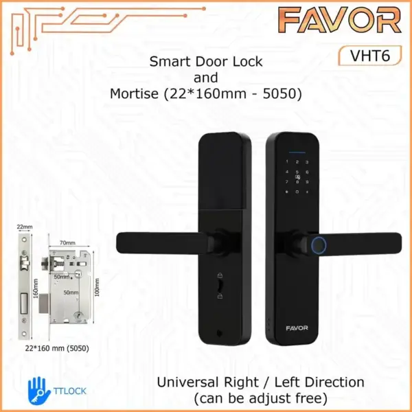 Smart Door Lock Favor VHT6 - Gagang Pintu Elektrik - 160mm 5050 s