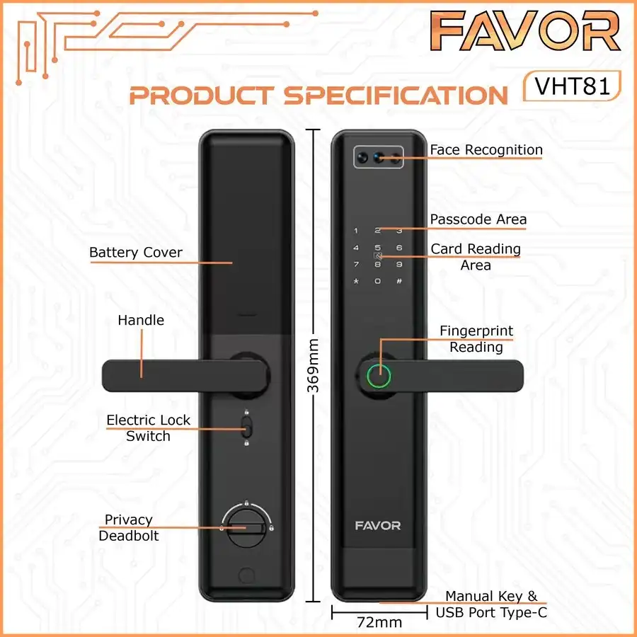 Smart Door Lock Favor VHT81 - Handle Pintu Fingerprint 03