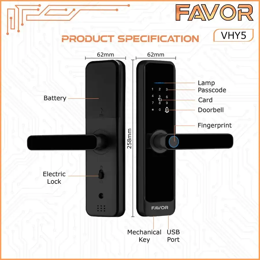 Smart Door Lock Favor VHY5 - Kunci Pintu Otomatis 03