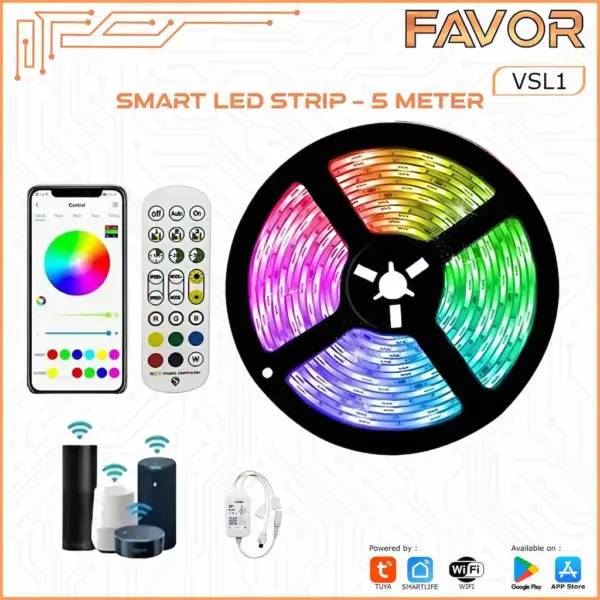 Smart LED strip RGB 5 meter - Favor 01